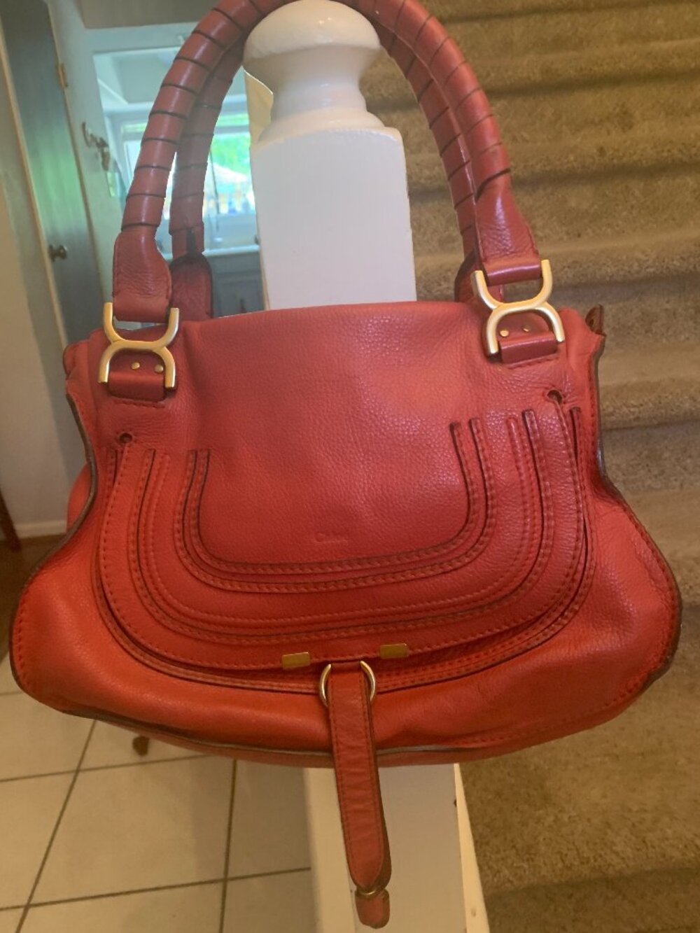 Chloe Marcie Satchel Leather Medium Red